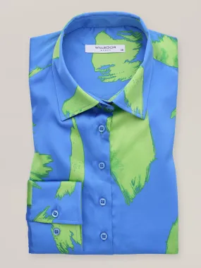 Damen Satinbluse mit blau-grünem Muster 16928