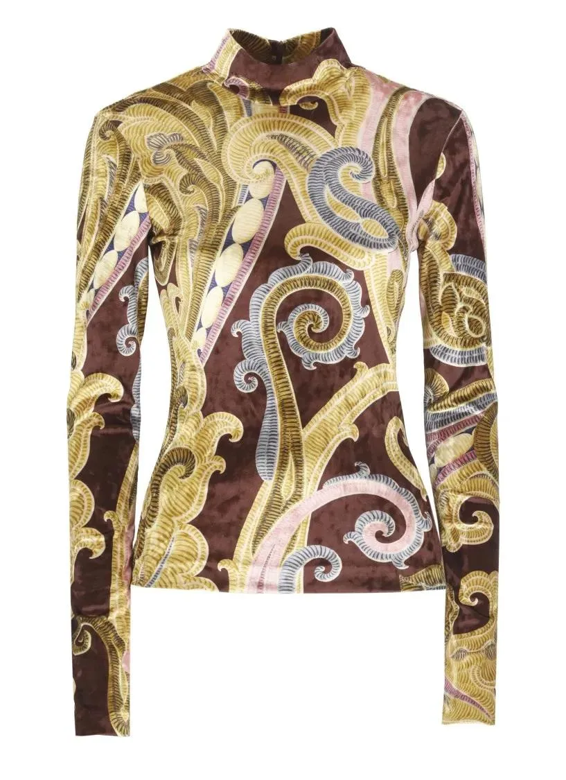   Etro  Chenille Sweater With Print Brown  Pullover 