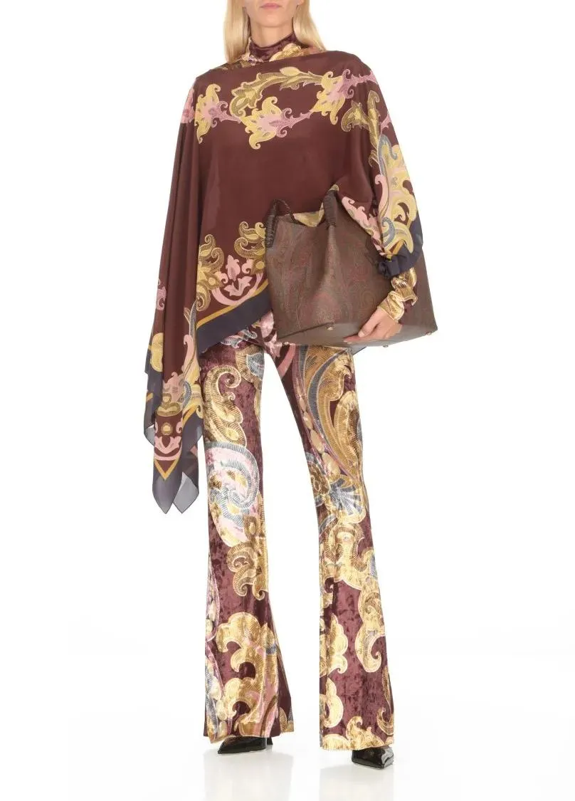   Etro  Chenille Sweater With Print Brown  Pullover 