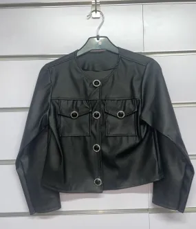 Geknöpfte Jacke mit Tasche aus FAUX SKAÏ-Stoff