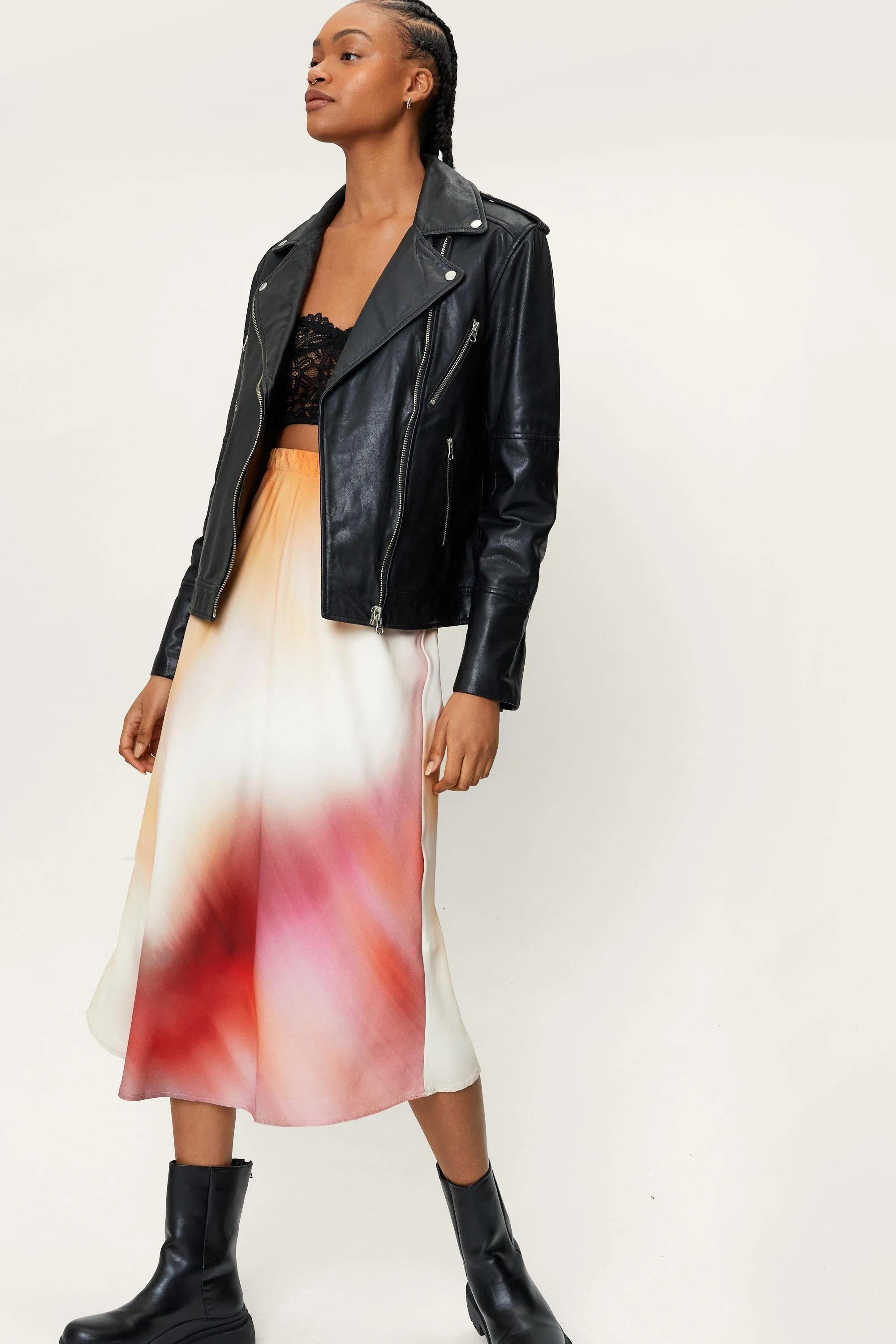 Ombre Tie Dye Printed Bias Cut Midi Skirt